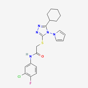 molecular formula C20H21ClFN5OS B11261799 N-(3-chloro-4-fluorophenyl)-2-{[5-cyclohexyl-4-(1H-pyrrol-1-yl)-4H-1,2,4-triazol-3-yl]sulfanyl}acetamide 