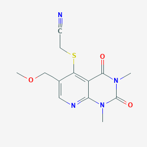 molecular formula C13H14N4O3S B11261806 2-((6-(Methoxymethyl)-1,3-dimethyl-2,4-dioxo-1,2,3,4-tetrahydropyrido[2,3-d]pyrimidin-5-yl)thio)acetonitrile 