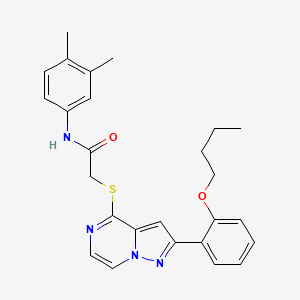 molecular formula C26H28N4O2S B11261818 2-{[2-(2-butoxyphenyl)pyrazolo[1,5-a]pyrazin-4-yl]sulfanyl}-N-(3,4-dimethylphenyl)acetamide 