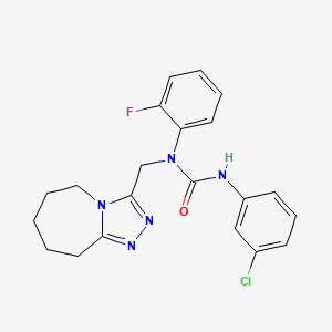 molecular formula C21H21ClFN5O B11261833 3-(3-chlorophenyl)-1-(2-fluorophenyl)-1-(6,7,8,9-tetrahydro-5H-[1,2,4]triazolo[4,3-a]azepin-3-ylmethyl)urea 