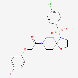 molecular formula C21H22ClFN2O5S B11262001 1-(4-((4-Chlorophenyl)sulfonyl)-1-oxa-4,8-diazaspiro[4.5]decan-8-yl)-2-(4-fluorophenoxy)ethanone 