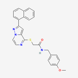 molecular formula C26H22N4O2S B11262024 N-(4-methoxybenzyl)-2-{[2-(naphthalen-1-yl)pyrazolo[1,5-a]pyrazin-4-yl]sulfanyl}acetamide 