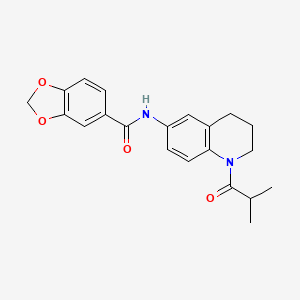 molecular formula C21H22N2O4 B11262026 N-(1-isobutyryl-1,2,3,4-tetrahydroquinolin-6-yl)benzo[d][1,3]dioxole-5-carboxamide 