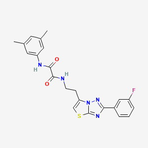 molecular formula C22H20FN5O2S B11262116 N1-(3,5-dimethylphenyl)-N2-(2-(2-(3-fluorophenyl)thiazolo[3,2-b][1,2,4]triazol-6-yl)ethyl)oxalamide 