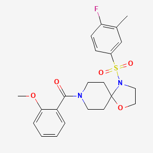 molecular formula C22H25FN2O5S B11262169 4-(4-Fluoro-3-methylbenzenesulfonyl)-8-(2-methoxybenzoyl)-1-oxa-4,8-diazaspiro[4.5]decane 