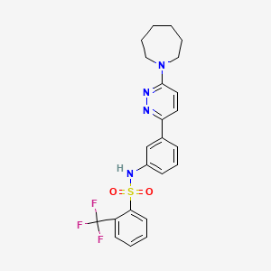 molecular formula C23H23F3N4O2S B11262269 N-(3-(6-(azepan-1-yl)pyridazin-3-yl)phenyl)-2-(trifluoromethyl)benzenesulfonamide 