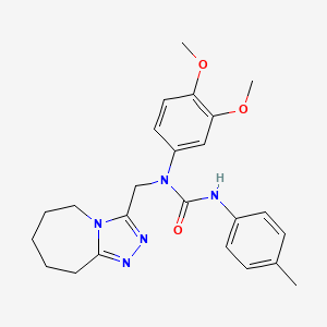 molecular formula C24H29N5O3 B11262348 1-(3,4-dimethoxyphenyl)-3-(4-methylphenyl)-1-(6,7,8,9-tetrahydro-5H-[1,2,4]triazolo[4,3-a]azepin-3-ylmethyl)urea 