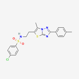 molecular formula C20H19ClN4O2S2 B11262363 4-chloro-N-{2-[6-methyl-2-(4-methylphenyl)-[1,2,4]triazolo[3,2-b][1,3]thiazol-5-yl]ethyl}benzene-1-sulfonamide 