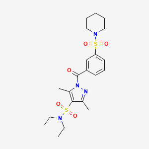 molecular formula C21H30N4O5S2 B11262368 N,N-diethyl-3,5-dimethyl-1-(3-(piperidin-1-ylsulfonyl)benzoyl)-1H-pyrazole-4-sulfonamide 