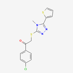 molecular formula C15H12ClN3OS2 B11262500 1-(4-chlorophenyl)-2-{[4-methyl-5-(2-thienyl)-4H-1,2,4-triazol-3-yl]thio}ethanone 