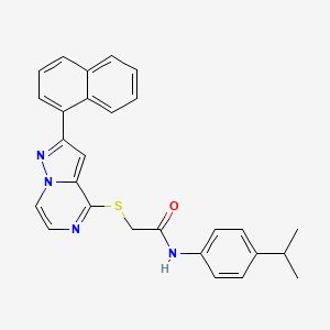 2-{[2-(naphthalen-1-yl)pyrazolo[1,5-a]pyrazin-4-yl]sulfanyl}-N-[4-(propan-2-yl)phenyl]acetamide