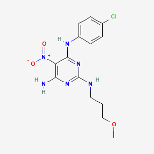 molecular formula C14H17ClN6O3 B11262574 N~4~-(4-chlorophenyl)-N~2~-(3-methoxypropyl)-5-nitropyrimidine-2,4,6-triamine 