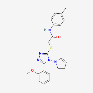 molecular formula C22H21N5O2S B11262728 2-{[5-(2-methoxyphenyl)-4-(1H-pyrrol-1-yl)-4H-1,2,4-triazol-3-yl]sulfanyl}-N-(4-methylphenyl)acetamide 