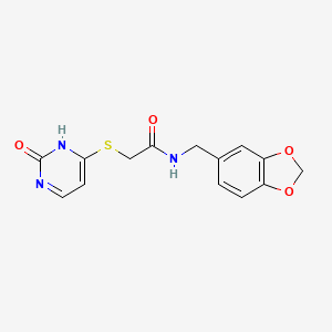 molecular formula C14H13N3O4S B11262779 N-(benzo[d][1,3]dioxol-5-ylmethyl)-2-((2-oxo-1,2-dihydropyrimidin-4-yl)thio)acetamide 