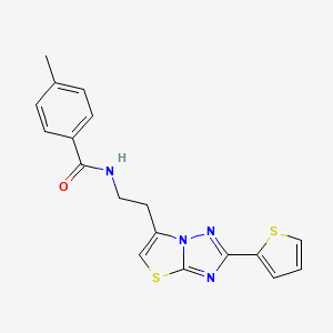 molecular formula C18H16N4OS2 B11262797 4-methyl-N-(2-(2-(thiophen-2-yl)thiazolo[3,2-b][1,2,4]triazol-6-yl)ethyl)benzamide 