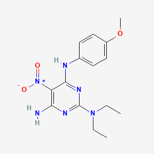 molecular formula C15H20N6O3 B11262823 N~2~,N~2~-diethyl-N~4~-(4-methoxyphenyl)-5-nitropyrimidine-2,4,6-triamine 