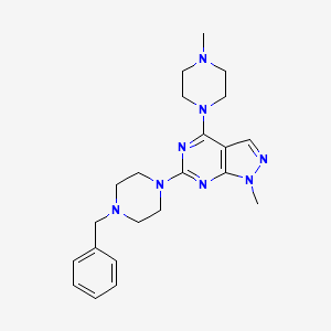 molecular formula C22H30N8 B11262850 1-Benzyl-4-[1-methyl-4-(4-methylpiperazin-1-YL)-1H-pyrazolo[3,4-D]pyrimidin-6-YL]piperazine 