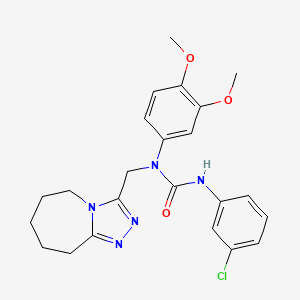 molecular formula C23H26ClN5O3 B11262853 3-(3-chlorophenyl)-1-(3,4-dimethoxyphenyl)-1-(6,7,8,9-tetrahydro-5H-[1,2,4]triazolo[4,3-a]azepin-3-ylmethyl)urea 