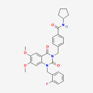 molecular formula C30H30FN3O5 B11262875 N-cyclopentyl-4-{[1-(2-fluorobenzyl)-6,7-dimethoxy-2,4-dioxo-1,4-dihydroquinazolin-3(2H)-yl]methyl}benzamide 