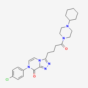 molecular formula C25H31ClN6O2 B11262884 7-(4-chlorophenyl)-3-(4-(4-cyclohexylpiperazin-1-yl)-4-oxobutyl)-[1,2,4]triazolo[4,3-a]pyrazin-8(7H)-one 