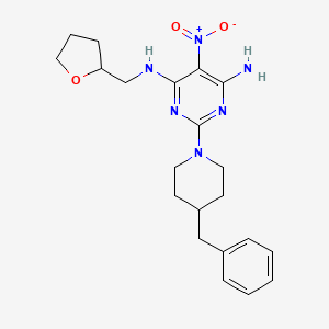 molecular formula C21H28N6O3 B11262912 2-(4-benzylpiperidin-1-yl)-5-nitro-N-(tetrahydrofuran-2-ylmethyl)pyrimidine-4,6-diamine 