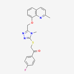 molecular formula C22H19FN4O2S B11262920 1-(4-fluorophenyl)-2-[(4-methyl-5-{[(2-methylquinolin-8-yl)oxy]methyl}-4H-1,2,4-triazol-3-yl)sulfanyl]ethanone 