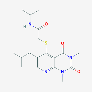 molecular formula C18H26N4O3S B11262949 2-((6-isobutyl-1,3-dimethyl-2,4-dioxo-1,2,3,4-tetrahydropyrido[2,3-d]pyrimidin-5-yl)thio)-N-isopropylacetamide 