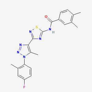 molecular formula C21H19FN6OS B11262969 N-{3-[1-(4-fluoro-2-methylphenyl)-5-methyl-1H-1,2,3-triazol-4-yl]-1,2,4-thiadiazol-5-yl}-3,4-dimethylbenzamide 