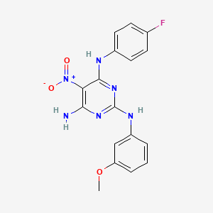 N4-(4-Fluorophenyl)-N2-(3-methoxyphenyl)-5-nitropyrimidine-2,4,6-triamine