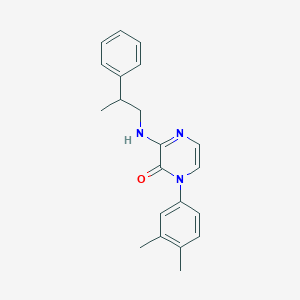 molecular formula C21H23N3O B11262997 1-(3,4-dimethylphenyl)-3-((2-phenylpropyl)amino)pyrazin-2(1H)-one 