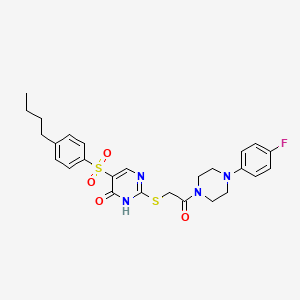 molecular formula C26H29FN4O4S2 B11263057 5-((4-butylphenyl)sulfonyl)-2-((2-(4-(4-fluorophenyl)piperazin-1-yl)-2-oxoethyl)thio)pyrimidin-4(3H)-one 