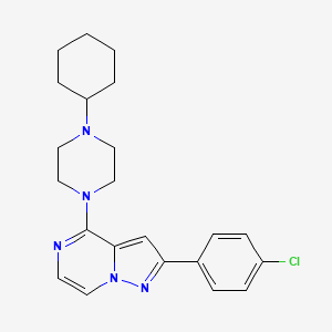 molecular formula C22H26ClN5 B11263069 2-(4-Chlorophenyl)-4-(4-cyclohexylpiperazin-1-yl)pyrazolo[1,5-a]pyrazine 