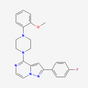 molecular formula C23H22FN5O B11263097 2-(4-Fluorophenyl)-4-(4-(2-methoxyphenyl)piperazin-1-yl)pyrazolo[1,5-a]pyrazine 