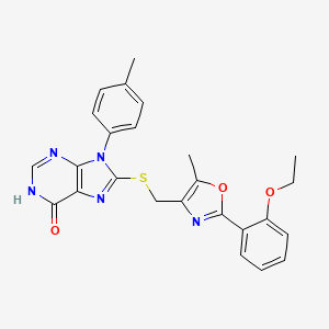 molecular formula C25H23N5O3S B11263171 8-({[2-(2-ethoxyphenyl)-5-methyl-1,3-oxazol-4-yl]methyl}sulfanyl)-9-(4-methylphenyl)-1,9-dihydro-6H-purin-6-one 