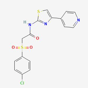 molecular formula C16H12ClN3O3S2 B11263191 2-((4-chlorophenyl)sulfonyl)-N-(4-(pyridin-4-yl)thiazol-2-yl)acetamide 