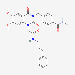 molecular formula C30H32N4O6 B11263234 4-((6,7-dimethoxy-2,4-dioxo-1-(2-oxo-2-((3-phenylpropyl)amino)ethyl)-1,2-dihydroquinazolin-3(4H)-yl)methyl)-N-methylbenzamide 