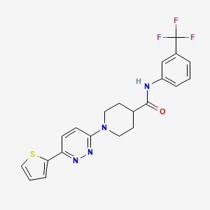 molecular formula C21H19F3N4OS B11263250 1-[6-(Thiophen-2-YL)pyridazin-3-YL]-N-[3-(trifluoromethyl)phenyl]piperidine-4-carboxamide 