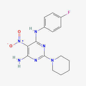 N-(4-fluorophenyl)-5-nitro-2-(piperidin-1-yl)pyrimidine-4,6-diamine