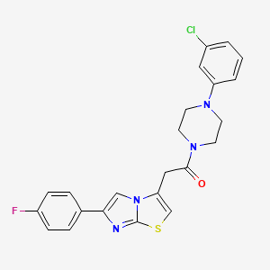 molecular formula C23H20ClFN4OS B11263286 1-(4-(3-Chlorophenyl)piperazin-1-yl)-2-(6-(4-fluorophenyl)imidazo[2,1-b]thiazol-3-yl)ethanone 