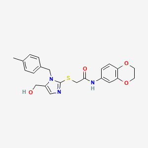 molecular formula C22H23N3O4S B11263354 N-(2,3-Dihydro-1,4-benzodioxin-6-YL)-2-{[5-(hydroxymethyl)-1-[(4-methylphenyl)methyl]-1H-imidazol-2-YL]sulfanyl}acetamide CAS No. 904816-44-0