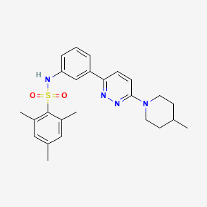 molecular formula C25H30N4O2S B11263361 2,4,6-trimethyl-N-(3-(6-(4-methylpiperidin-1-yl)pyridazin-3-yl)phenyl)benzenesulfonamide 