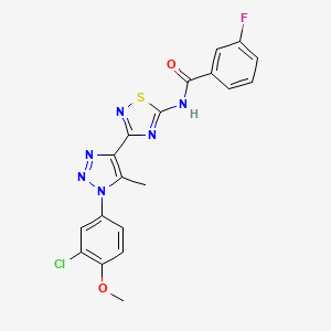 molecular formula C19H14ClFN6O2S B11263388 N-{3-[1-(3-chloro-4-methoxyphenyl)-5-methyl-1H-1,2,3-triazol-4-yl]-1,2,4-thiadiazol-5-yl}-3-fluorobenzamide 