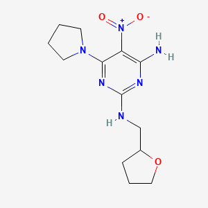 molecular formula C13H20N6O3 B11263468 5-nitro-6-(pyrrolidin-1-yl)-N~2~-(tetrahydrofuran-2-ylmethyl)pyrimidine-2,4-diamine 