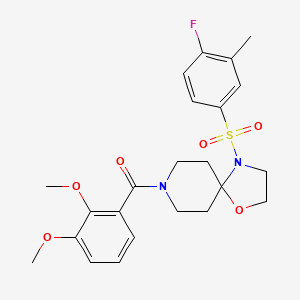 molecular formula C23H27FN2O6S B11263493 8-(2,3-Dimethoxybenzoyl)-4-(4-fluoro-3-methylbenzenesulfonyl)-1-oxa-4,8-diazaspiro[4.5]decane 