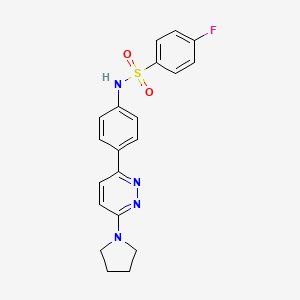 molecular formula C20H19FN4O2S B11263508 4-fluoro-N-(4-(6-(pyrrolidin-1-yl)pyridazin-3-yl)phenyl)benzenesulfonamide 