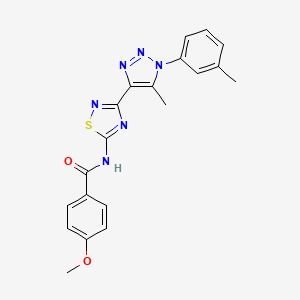 molecular formula C20H18N6O2S B11263556 4-methoxy-N-{3-[5-methyl-1-(3-methylphenyl)-1H-1,2,3-triazol-4-yl]-1,2,4-thiadiazol-5-yl}benzamide 