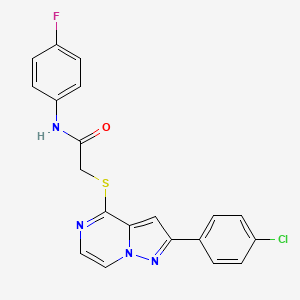 molecular formula C20H14ClFN4OS B11263592 2-{[2-(4-chlorophenyl)pyrazolo[1,5-a]pyrazin-4-yl]sulfanyl}-N-(4-fluorophenyl)acetamide 