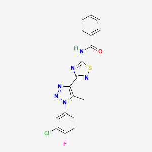 molecular formula C18H12ClFN6OS B11263641 N-{3-[1-(3-chloro-4-fluorophenyl)-5-methyl-1H-1,2,3-triazol-4-yl]-1,2,4-thiadiazol-5-yl}benzamide 