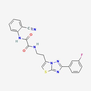 molecular formula C21H15FN6O2S B11263669 N1-(2-cyanophenyl)-N2-(2-(2-(3-fluorophenyl)thiazolo[3,2-b][1,2,4]triazol-6-yl)ethyl)oxalamide 