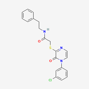 molecular formula C20H18ClN3O2S B11263676 2-{[4-(3-chlorophenyl)-3-oxo-3,4-dihydropyrazin-2-yl]sulfanyl}-N-(2-phenylethyl)acetamide 